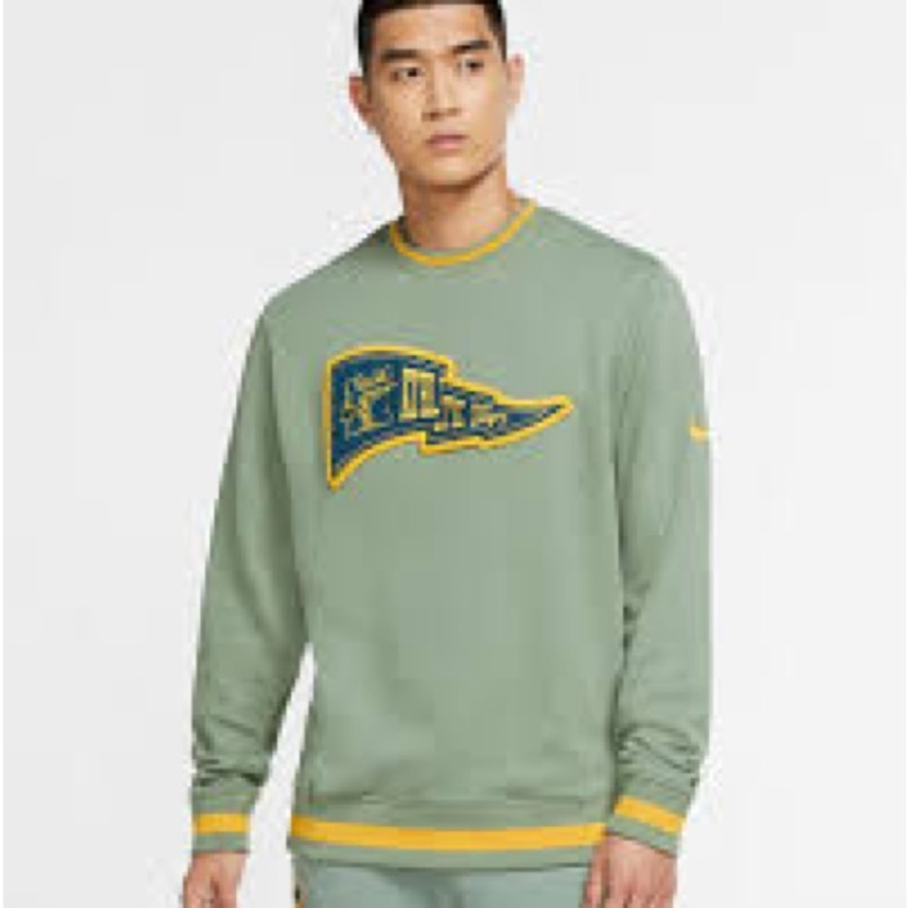 Nike Men's Athletic Department Olive and Yellow Crewneck Sweater